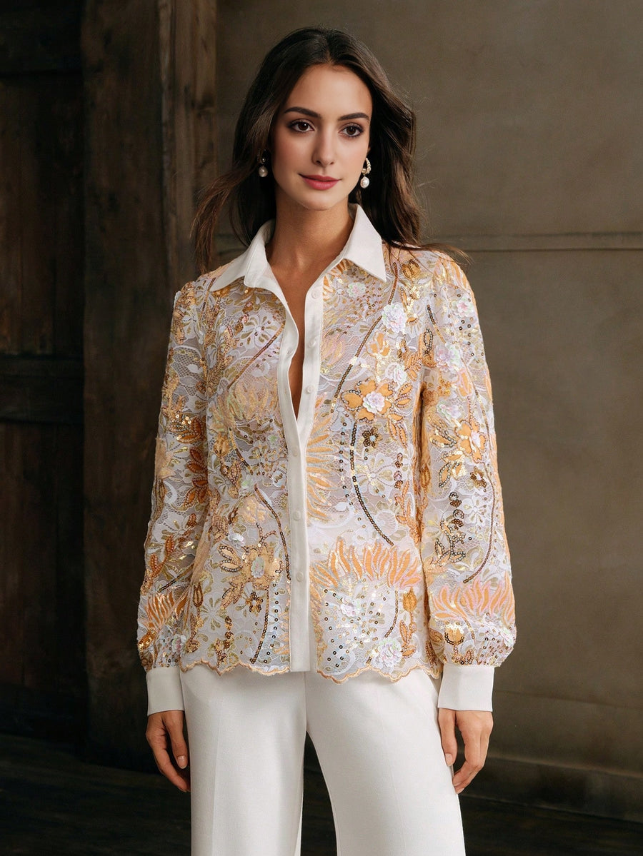 Isabella Women's Casual Long Sleeve Blouse With Embroidery