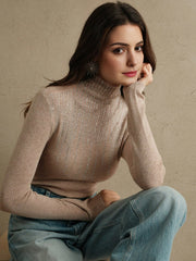 Isabella Embellished Rhinestone Half High Neck Blouse